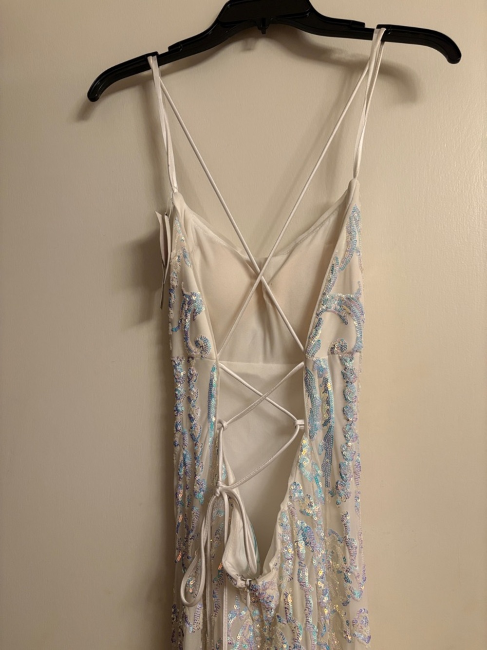 Camille La Vie White Iridescent Sequin Lace-Up Slip Dress